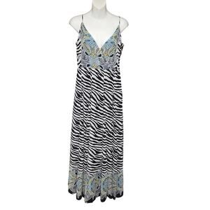 INC Womens Size 6 Maxi Dress Spaghetti Straps Zebra Print Paisley Vacation Artsy